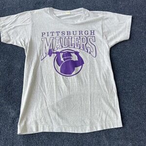 Vintage Pittsburgh Maulers Shirt Mens Large Gray‎ USFL Football Tee 80s